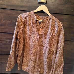 GAP Tan Long Sleeve Blouse with Mandarin Collar